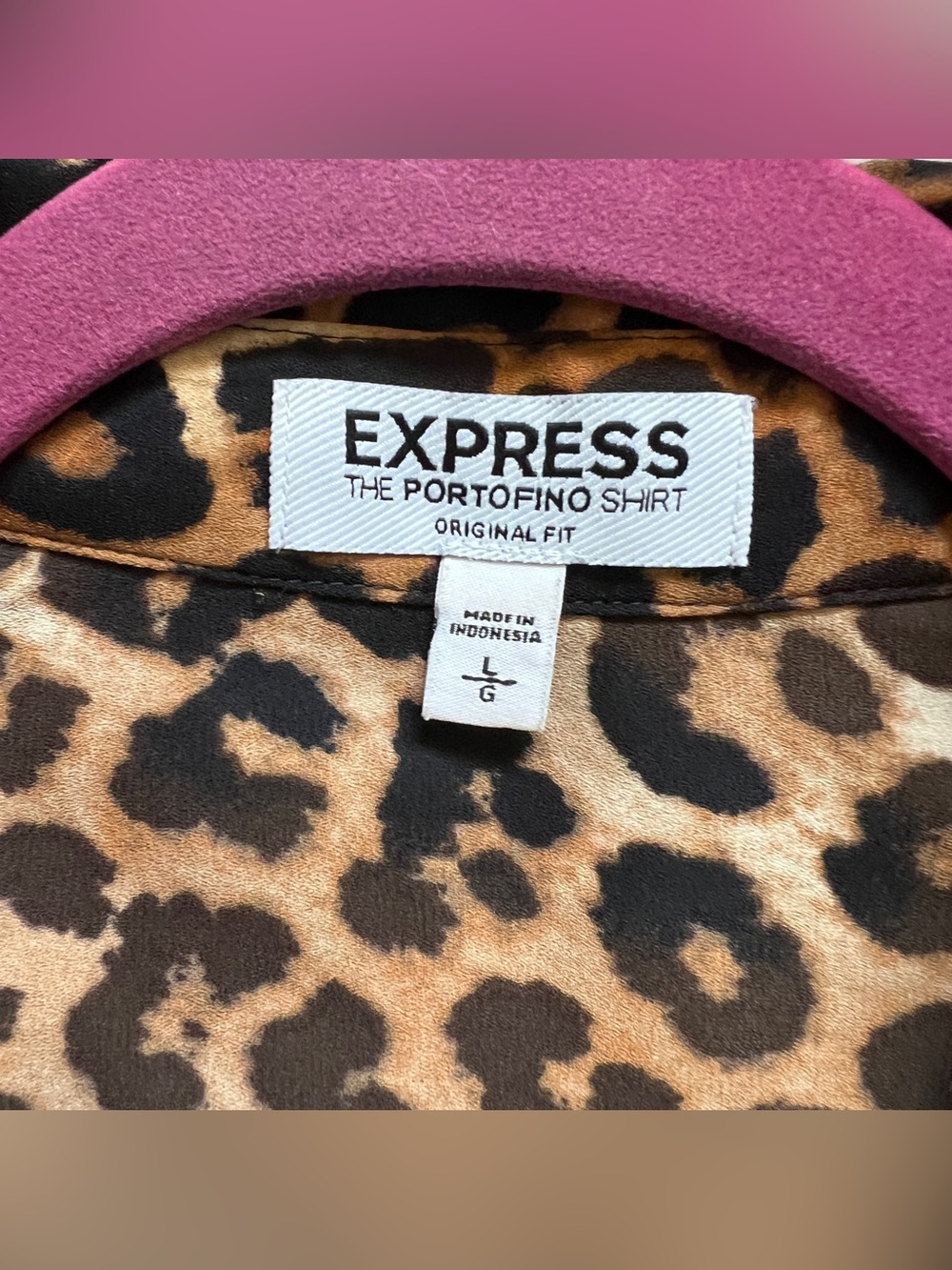 Express Portofino Shirt Leopard Cheetah Animal Print Old Money Safari Chic Sz L - Picture 2 of 8